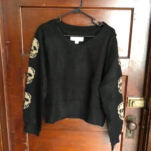 vintage skull sleeve crop sweater